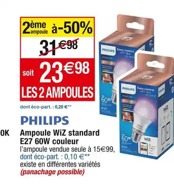 Cora x Carrefour Philips ampoule wiz standard e27 60w couleur offre