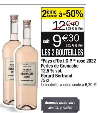 Cora x Carrefour Perles de grenache pays d’oc i.g.p.(3) rosé 2022 perles de grenache 12,5 % vol. gérard bertrand offre