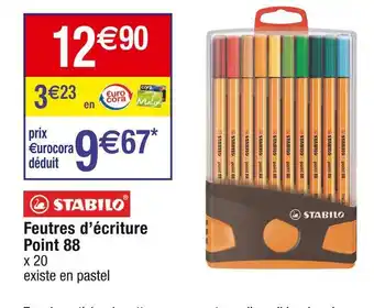 Cora x Carrefour Stabilo feutres d’écriture point 88 offre