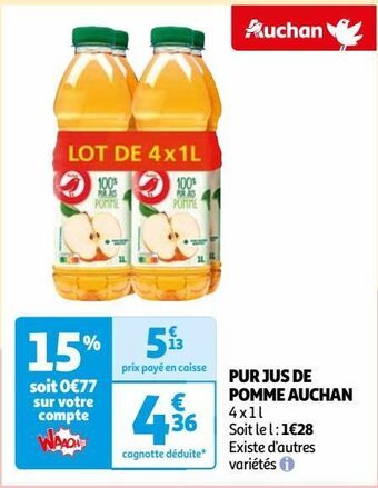 Auchan Pur jus de pomme auchan offre