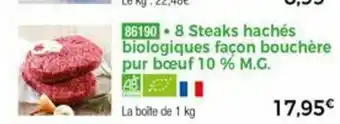 Thiriet 8 Steaks hachés biologiques façon bouchère pur bœuf 10% M.G. offre
