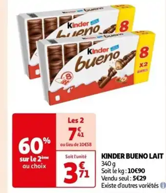 Auchan KINDER BUENO LAIT 340 g offre