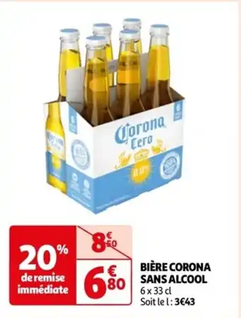 Auchan BIÈRE CORONA SANS ALCOOL 6 x 33 cl Soit le l: 3€43 offre