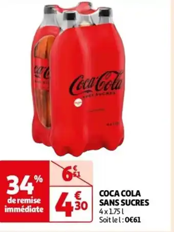 Auchan COCA COLA SANS SUCRES 4x1.75l Soit lel: 0€61 offre