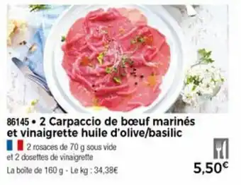 Thiriet 2 Carpaccio de bœuf marinés et vinaigrette huile d'olive/basilic offre