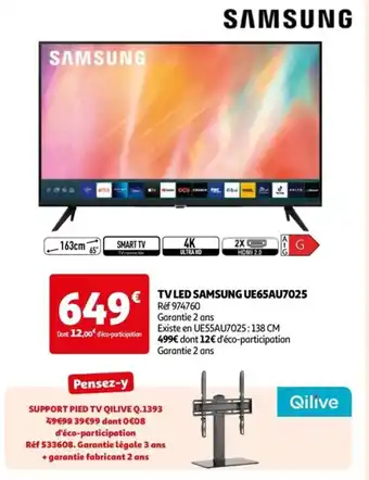 Auchan TV LED SAMSUNG UE65AU7025 Réf 974760 offre