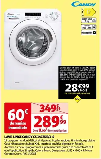 Auchan LAVE-LINGE CANDY CS 1472DE/1-S offre