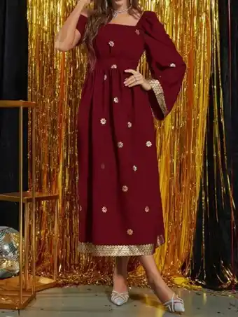 SheIn Shein najma robe à imprimé fleuri doré à col asymétrique manches trompette offre