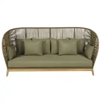 Canapé de jardin 3/4 places en corde tressée vert kaki avec dossier haut