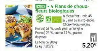 Thiriet 4 Flans de choux-fleurs biologiques offre