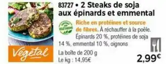 Thiriet 2 Steaks de soja aux épinards et emmental offre