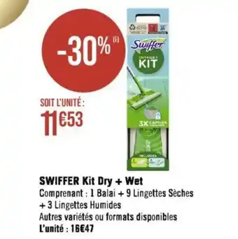 SWIFFER Kit Dry + Wet Comprenant : 1 Balai +9 Lingettes Sèches +3 Lingettes Humides
