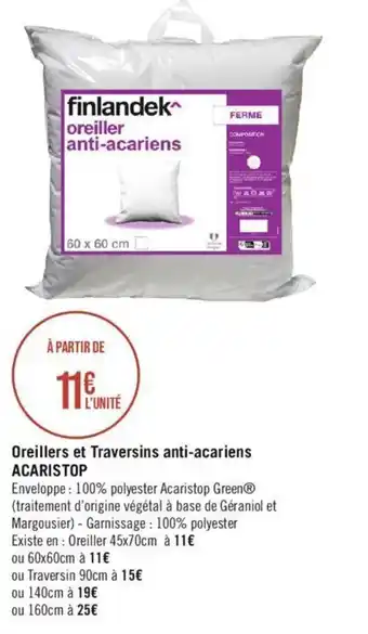 Oreillers et Traversins anti-acariens ACARISTOP