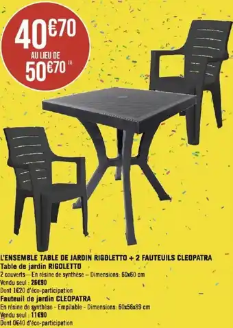 L'ENSEMBLE TABLE DE JARDIN RIGOLETTO + 2 FAUTEUILS CLEOPATRA Table de jardin RIGOLETTO
