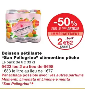 Monoprix Boisson pétillante San Pellegrino clémentine pêche offre