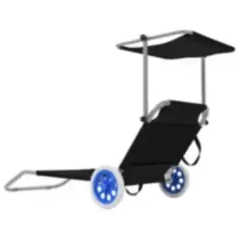 Vidaxl chaise longue pliable avec auvent et roues acier noir