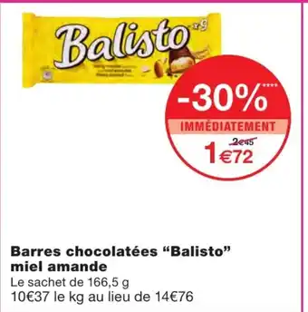 Monoprix Barres Chocolatées Balisto miel amande offre