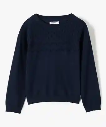Pull fille en fine maille à plastron ajourée