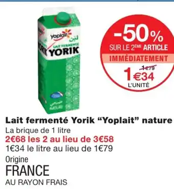 Monoprix Lait fermenté Yorik Yoplait nature offre
