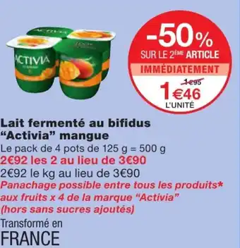 Monoprix Lait fermenté au bifidus Activia mangue offre