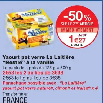 Monoprix Yaourt pot verre La Laitière Nestlé offre