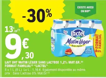 E.Leclerc LAIT UHT MATIN LÉGER SANS LACTOSE 1,2% MAT.GR. (6) FORMAT FAMILIAL(¹) "LACTEL" offre