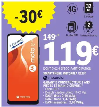 E.Leclerc SMARTPHONE MOTOROLA E221(²) offre