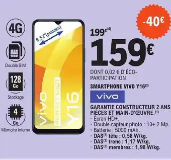 E.Leclerc SMARTPHONE VIVO Y16(²) offre