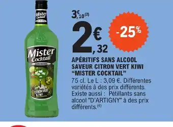 E.Leclerc APÉRITIFS SANS ALCOOL SAVEUR CITRON VERT KIWI "MISTER COCKTAIL" offre