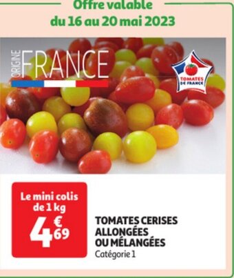 Auchan TOMATES CERISES ALLONGÉES OU MÉLANGÉES offre