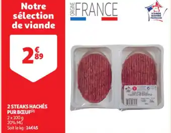 Auchan 2 STEAKS HACHÉS PUR BŒUF(2) offre