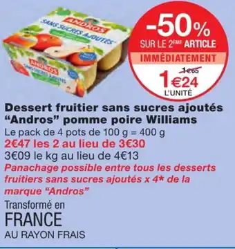 Monoprix Desserts fruitier sans Sucres ajoutés Andros offre