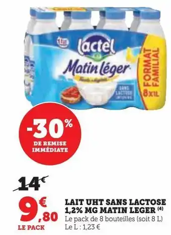 Super U Lait uht sans lactose 1,2% mg matin leger offre