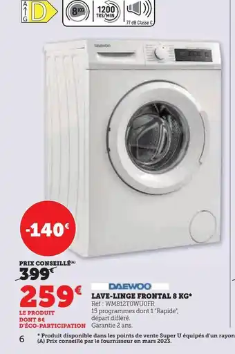 Super U Lave-linge frontal 8kg offre