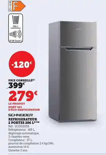 Super U Réfrigérateur 2 portes 206l offre
