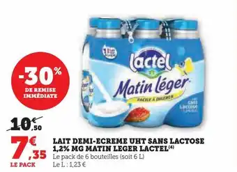 U Express Lait demi-ecreme uht sans lactose 1,2% mg matin leger lactel offre
