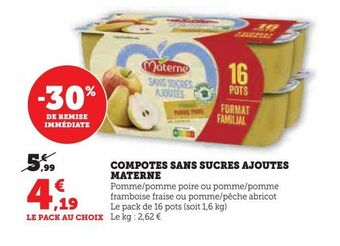 U Express Compotes sans sucres ajoutes materne offre