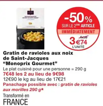 Monoprix Gratin de ravioles aux noix de saint-jacques offre