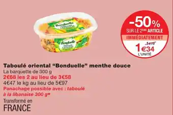 Monoprix Taboule oriental Bonduelle menthe douche offre