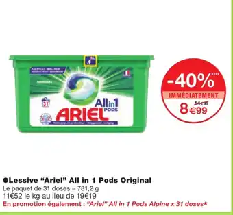 Monoprix Lessive Ariel All in 1 Pods Original offre