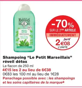 Monoprix Shampooing Le Petit Marseillais Réveil Détox offre