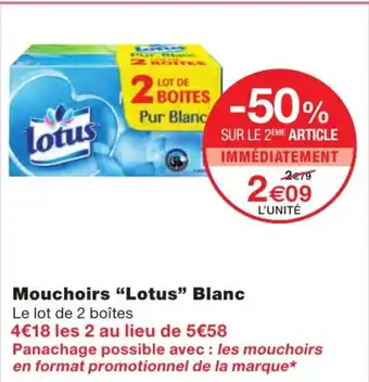 Monoprix Mouchoirs Lotus Blanc offre