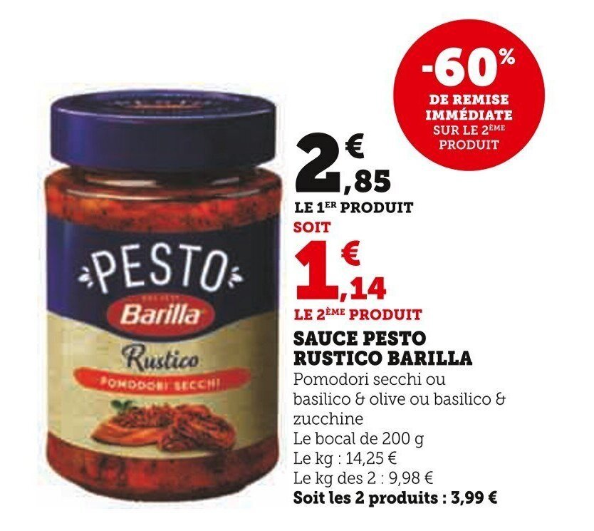 Promo SAUCE PESTO RUSTICO BARILLA chez Super U