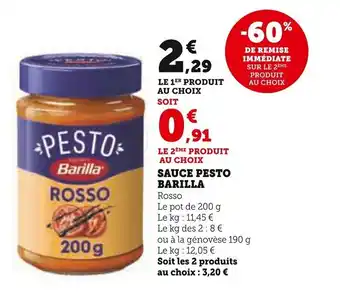 Super U SAUCE PESTO BARILLA offre