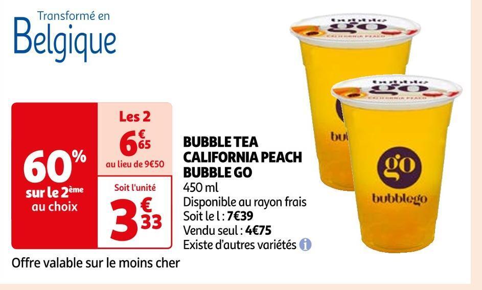 Promo Bubble go bubble tea california peach chez Auchan