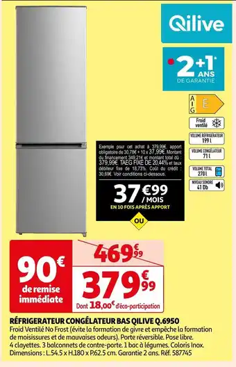 Auchan Qilive réfrigerateur congélateur bas q.6950 offre