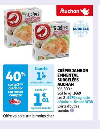 Auchan Auchan crêpes jambon emmental surgelées offre