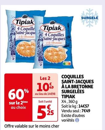 Auchan Tipiak coquilles saint-jacques à la bretonne surgelées offre