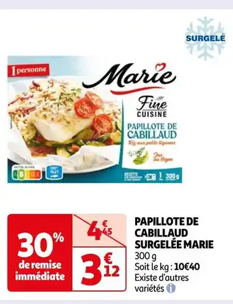 Auchan Marie papillote de cabillaud surgelée offre