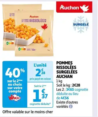 Auchan Auchan pommes rissolées surgelées offre